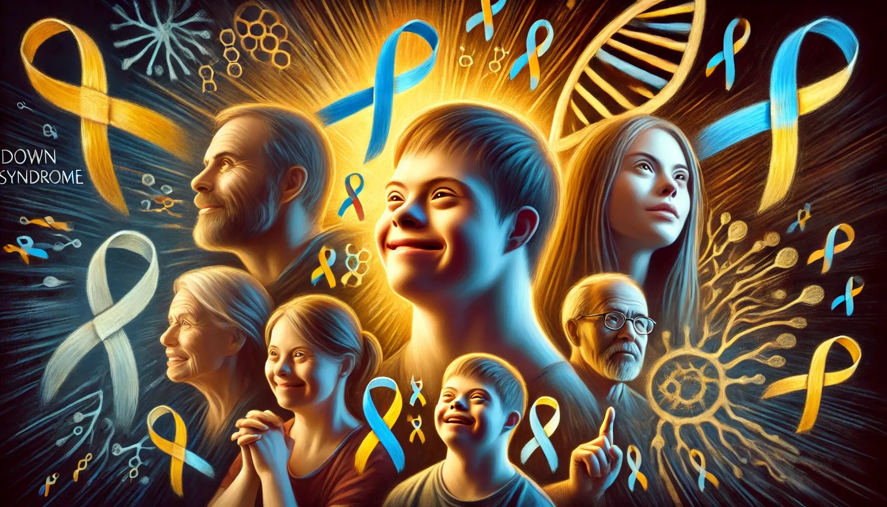 A realistic yet abstract digital painting representing Down syndrome.